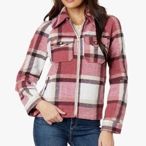 Avec Les Filles tartan Plaid Zip Front oversized Jacket size XS Cranberry/Cream